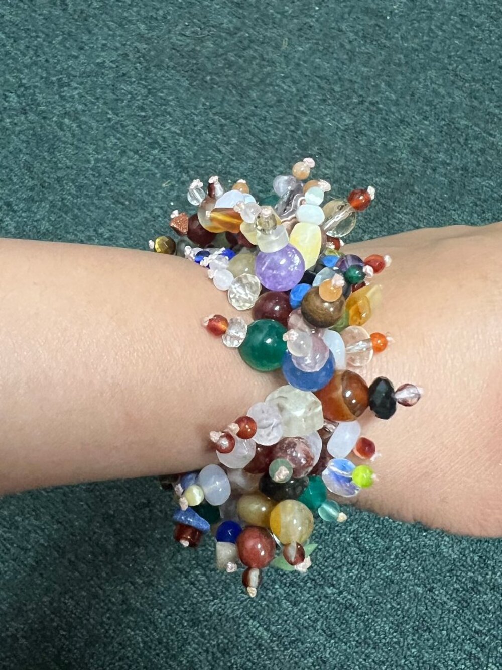 Vintage Multi Stone Beaded Cluster Bracelet Vibrant Colorful Statement Jewelry